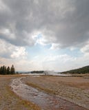Tangled Creek running into Hot Lake under cumulus cloudscape in the Lower Geyser Basin in Yellowstone National Park in Wyoming USA Stock Photo Tangled Creek running into Hot Lake under cumulus cloudscape in the Lower Geyser Basin in Yellowstone National Park in Wyoming USA Stock Photo