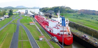 Tanker during the passage in Panama Canal Stock Photos Tanker during the passage in Panama Canal Stock Photos