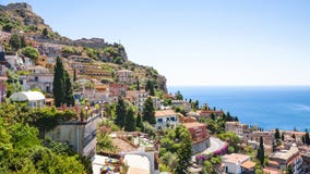 Taormina City Skyline From Castelmola Village Royalty Free Stock Photo
