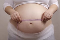 Tape Measure Of A Maternity Stomach Stock Images