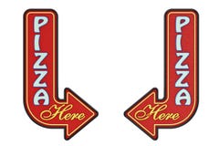 TappningRusty Metal Pizza Here Arrow tecken framförande 3d royaltyfri illustrationer TappningRusty Metal Pizza Here Arrow tecken framförande 3d royaltyfri illustrationer