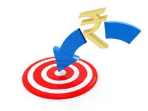 Concept of Targeting Indian Rupee in white background. 3d rendering royalty free illustration Concept of Targeting Indian Rupee in white background. 3d rendering royalty free illustration