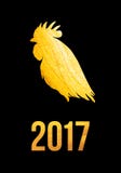 Tarjeta china del Año Nuevo 2017 felices Vector el cartel de un gallo de oro aislado en fondo negro Plantilla para las impresione libre illustration Tarjeta china del Año Nuevo 2017 felices Vector el cartel de un gallo de oro aislado en fondo negro Plantilla para las impresione libre illustration