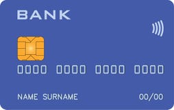 Tarjeta de banco con el prototipo azul de PayWave PayPass ilustración del vector Tarjeta de banco con el prototipo azul de PayWave PayPass ilustración del vector