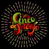 Tarjeta de Cinco De Mayo con las letras adornadas brillantes Tarjeta de Cinco De Mayo con las letras adornadas brillantes