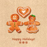 Tarjeta de felicitación de la Navidad con las galletas del pan de jengibre stock de ilustración Tarjeta de felicitación de la Navidad con las galletas del pan de jengibre stock de ilustración