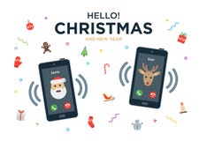 Tarjeta de felicitación de la Navidad con llamada de teléfono de Papá Noel libre illustration Tarjeta de felicitación de la Navidad con llamada de teléfono de Papá Noel libre illustration