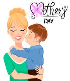 Tarjeta de felicitación del día del ` s de la madre Niño que abraza y que besa a su mamá hermosa ilustración del vector Tarjeta de felicitación del día del ` s de la madre Niño que abraza y que besa a su mamá hermosa ilustración del vector