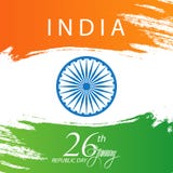 Tarjeta de felicitación feliz del día de la república de la India con el movimiento del cepillo en colores de la bandera nacional libre illustration Tarjeta de felicitación feliz del día de la república de la India con el movimiento del cepillo en colores de la bandera nacional libre illustration