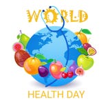 Tarjeta de felicitación global del día de fiesta del día del mundo de la salud del planeta de la tierra stock de ilustración Tarjeta de felicitación global del día de fiesta del día del mundo de la salud del planeta de la tierra stock de ilustración