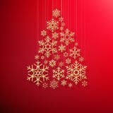 Tarjeta de felicitación de la Feliz Navidad y de la Feliz Año Nuevo con el árbol de navidad de oro de los copos de nieve que bril ilustración del vector Tarjeta de felicitación de la Feliz Navidad y de la Feliz Año Nuevo con el árbol de navidad de oro de los copos de nieve que bril ilustración del vector