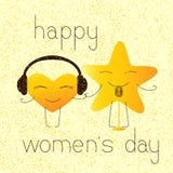 Tarjeta de felicitación para mujer feliz del día con los caracteres musicales ilustración del vector Tarjeta de felicitación para mujer feliz del día con los caracteres musicales ilustración del vector