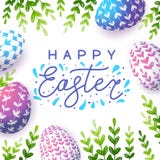 Tarjeta de felicitación de Pascua con los huevos del color ilustración del vector Tarjeta de felicitación de Pascua con los huevos del color ilustración del vector