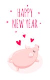 Tarjeta de la Feliz Año Nuevo con el cerdo y corazones en el fondo blanco Estilo plano Vector ilustración del vector Tarjeta de la Feliz Año Nuevo con el cerdo y corazones en el fondo blanco Estilo plano Vector ilustración del vector