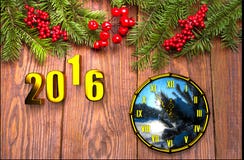 Tarjeta de la Feliz Año Nuevo con nieve en fondo de madera Fotografía de archivo libre de regalías Tarjeta de la Feliz Año Nuevo con nieve en fondo de madera Fotografía de archivo libre de regalías