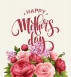 Tarjeta de letras feliz de día de madres Tarjeta de Greetimng con la flor Ilustración del vector stock de ilustración Tarjeta de letras feliz de día de madres Tarjeta de Greetimng con la flor Ilustración del vector stock de ilustración