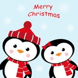 Tarjeta de Navidad con dos pingüinos stock de ilustración Tarjeta de Navidad con dos pingüinos stock de ilustración