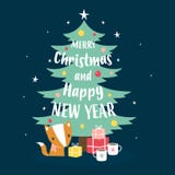 Tarjeta de Navidad con el zorro ilustración del vector Tarjeta de Navidad con el zorro ilustración del vector