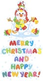 Tarjeta de Navidad con un muñeco de nieve divertido stock de ilustración Tarjeta de Navidad con un muñeco de nieve divertido stock de ilustración