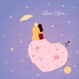 Tarjeta del día de tarjetas del día de San Valentín con los pares que miran la estrella el caer ilustración del vector Tarjeta del día de tarjetas del día de San Valentín con los pares que miran la estrella el caer ilustración del vector