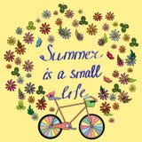 Tarjeta en un tema del verano con la bici libre illustration Tarjeta en un tema del verano con la bici libre illustration