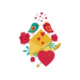 Tarjeta para el día del ` s de la tarjeta del día de San Valentín Pájaros, flores, letra de amor y corazones Ilustración del vect libre illustration Tarjeta para el día del ` s de la tarjeta del día de San Valentín Pájaros, flores, letra de amor y corazones Ilustración del vect libre illustration