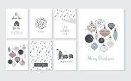 Tarjetas del cartel y de felicitación de la Navidad en estilo retro Bolas de la Navidad en colores en colores pastel, paisaje del ilustración del vector Tarjetas del cartel y de felicitación de la Navidad en estilo retro Bolas de la Navidad en colores en colores pastel, paisaje del ilustración del vector