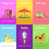 Tarjetas para los niños con los ejemplos de juguetes divertidos stock de ilustración Tarjetas para los niños con los ejemplos de juguetes divertidos stock de ilustración
