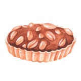 Tartlet with peanuts in caramel. Watercolor illustration. Isolated on a white background. For design
