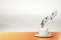 Tasse Kaffee und musikalische Anmerkungen stockbild Tasse Kaffee und musikalische Anmerkungen stockbild