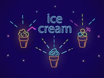 Tasses de crème glacée, éclat, néon sur un fond foncé Objets d'isolement illustration de vecteur Tasses de crème glacée, éclat, néon sur un fond foncé Objets d'isolement illustration de vecteur