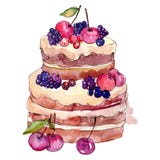 Tasty Cake With Fruits. Watercolor Background Illustration Set. Isolated Dessert Illustration Element. Royalty Free Stock Images