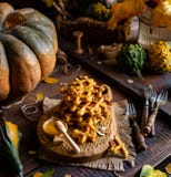Tasty Homemade Pumpkin Orange Waffles On Wooden Board On Brown Rustic Table With Pumpkins Royalty Free Stock Photo Tasty Homemade Pumpkin Orange Waffles On Wooden Board On Brown Rustic Table With Pumpkins Royalty Free Stock Photo
