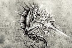 Tattoo art, sketch of a dragon burning vector illustration Tattoo art, sketch of a dragon burning vector illustration