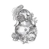 Tatuagem do capacete do mergulho da velha escola ilustração do vetor Tatuagem do capacete do mergulho da velha escola ilustração do vetor