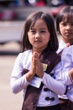 Burmese girl wearing a white dress to the temple to pray on the Buddha day stock images Burmese girl wearing a white dress to the temple to pray on the Buddha day stock images