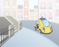 Taxi car parked at a house entrance in the street of the city. Vector illustration. Yellow Taxi car parked at a house entrance in the street of the city. Vector Stock Images Taxi car parked at a house entrance in the street of the city. Vector illustration. Yellow Taxi car parked at a house entrance in the street of the city. Vector Stock Images