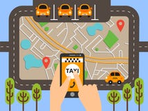 Taxi public sur la ligne service, application mobile Carte de navigation Illustration Stock Taxi public sur la ligne service, application mobile Carte de navigation Illustration Stock