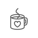 Taza caliente con el corazón, línea icono del día de San Valentín stock de ilustración Taza caliente con el corazón, línea icono del día de San Valentín stock de ilustración