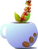 Taza de caf? de cer?mica Dibujo bajo la forma de granos de caf? Una puntilla de los palillos del cafeto fuera de la taza libre illustration Taza de caf? de cer?mica Dibujo bajo la forma de granos de caf? Una puntilla de los palillos del cafeto fuera de la taza libre illustration