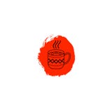 Taza del chocolate caliente con el ornamento y las melcochas Taza de icono del cacao en mancha roja de la tinta Elemento del dise stock de ilustración Taza del chocolate caliente con el ornamento y las melcochas Taza de icono del cacao en mancha roja de la tinta Elemento del dise stock de ilustración