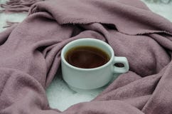 Tazza di tè e della sciarpa immagine stock Tazza di tè e della sciarpa immagine stock
