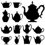 Tea and coffee pots in vector silhouette
