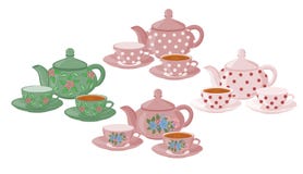 Teapots and cups with different patterns. stock illustration Teapots and cups with different patterns. stock illustration
