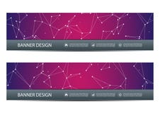 Technological and scientific banners with structure of molecular particles and atom. Polygonal abstract background stock illustration Technological and scientific banners with structure of molecular particles and atom. Polygonal abstract background stock illustration