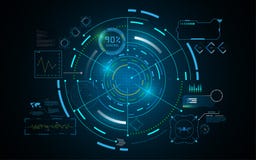 Technologievernetzungs-Konzeptschablone Hud-Schnittstelle GUI futuristische lizenzfreie abbildung Technologievernetzungs-Konzeptschablone Hud-Schnittstelle GUI futuristische lizenzfreie abbildung