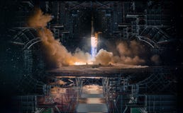 Technologischer Entwurf in der Produkteinführung des offenen Raumes und der Rakete stockfotos Technologischer Entwurf in der Produkteinführung des offenen Raumes und der Rakete stockfotos