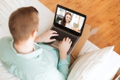 Man having video call with helpline operator stock photos Man having video call with helpline operator stock photos