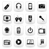 Technology icon on square black and white button c Stock Image Technology icon on square black and white button c Stock Image