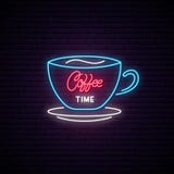 Tecken för kaffetidneon stock illustrationer Tecken för kaffetidneon stock illustrationer